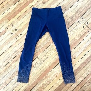 Lululemon Navy Blue Leggings with Reflective Speckled Hem